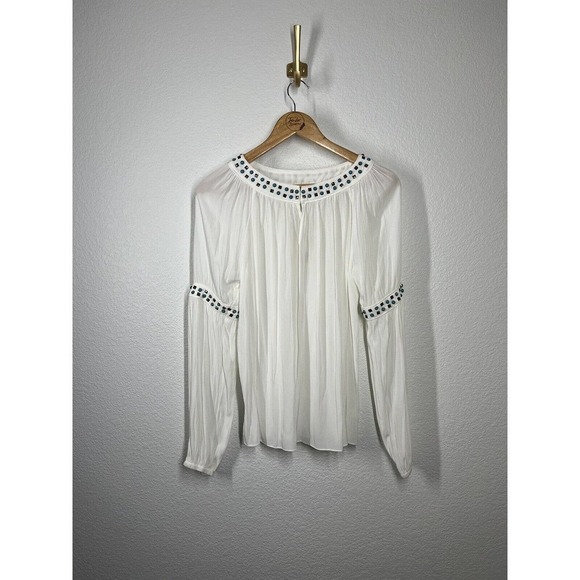 Ramy Brook Wyatt Studded Detail Top Size Small S Ivory Semi Sheer - Picture 2 of 7
